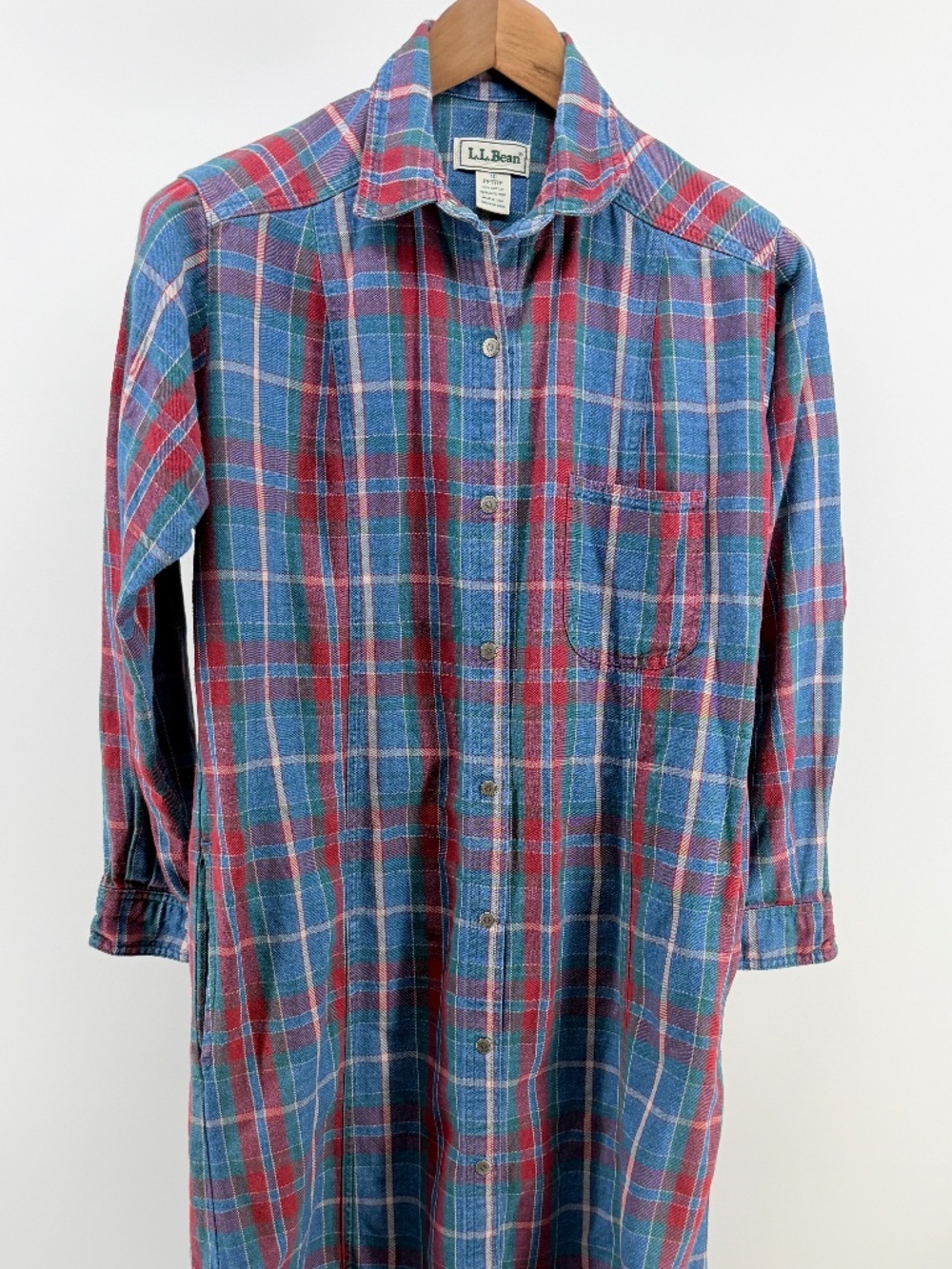 L.L.Bean Plaid Cotton Shirt Dress 10 Petite Made in USA